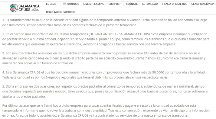 Viamar acusa al Salamanca UDS de "impagos" y que los directivos "mienten"; el club rompe relaciones y niega que le deba dinero | Imagen 1