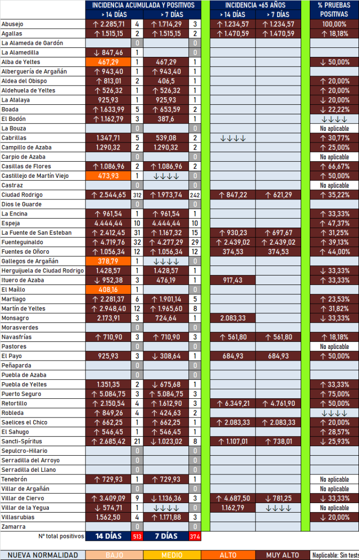 Aluvi&oacute;n de positivos por toda la comarca: casi 200 en 26 localidades, 121 de ellos en Ciudad Rodrigo | Imagen 1