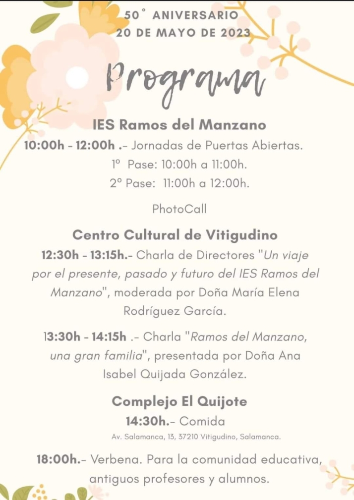 El IES Ramos del Manzano celebra este s&aacute;bado en Vitigudino su 50&ordm; Aniversario  | Imagen 1