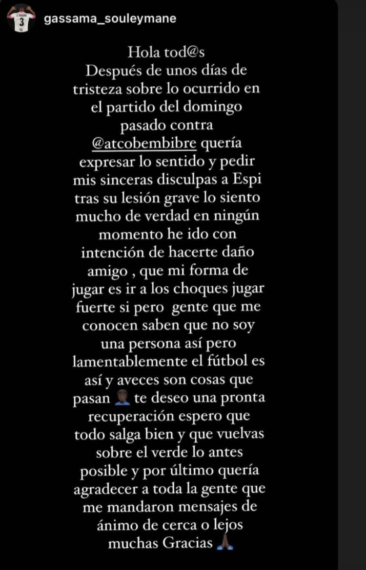 Souley se disculpa con Espi tras la lesi&oacute;n: "En ning&uacute;n momento he ido con intenci&oacute;n de hacerte da&ntilde;o, amigo" | Imagen 1