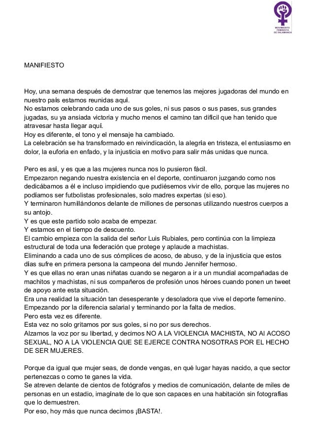 El Movimiento Feminista de Salamanca se manifiesta a favor de Jenni Hermoso  | Imagen 1