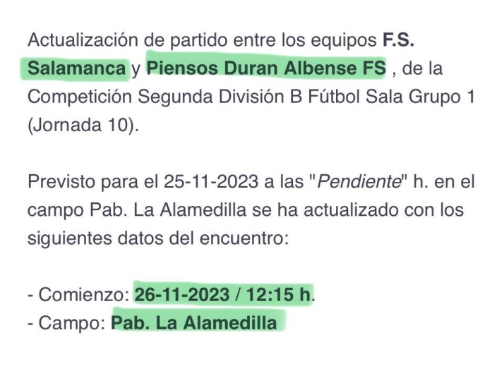 El derbi Unionistas FS - Piensos Dur&aacute;n Albense se jugar&aacute; en horario matinal en La Alamedilla | Imagen 1
