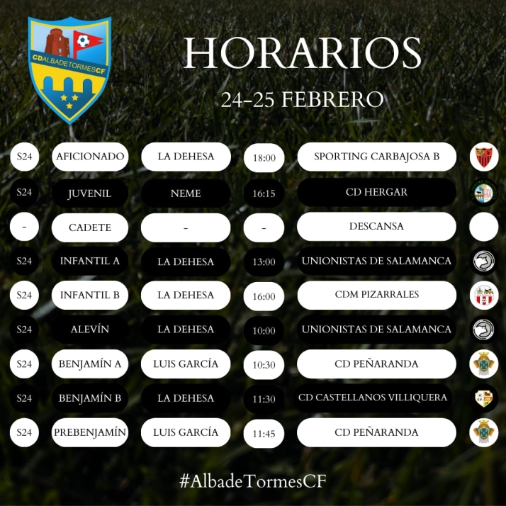 Horarios de la decimos&eacute;ptima jornada para el Alba de Tormes Club de F&uacute;tbol | Imagen 1