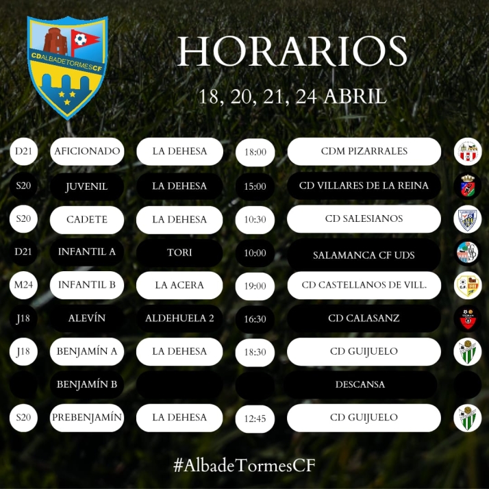 Horarios de la vig&eacute;simocuarta jornada para el Alba de Tormes Club de F&uacute;tbol | Imagen 1