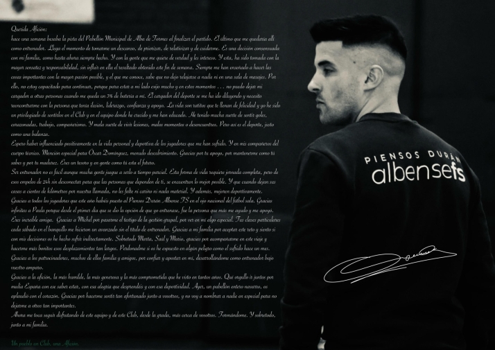 &Oacute;scar Gonz&aacute;lez se despide del banquillo del Piensos Dur&aacute;n Albense tras siete temporadas al frente | Imagen 1