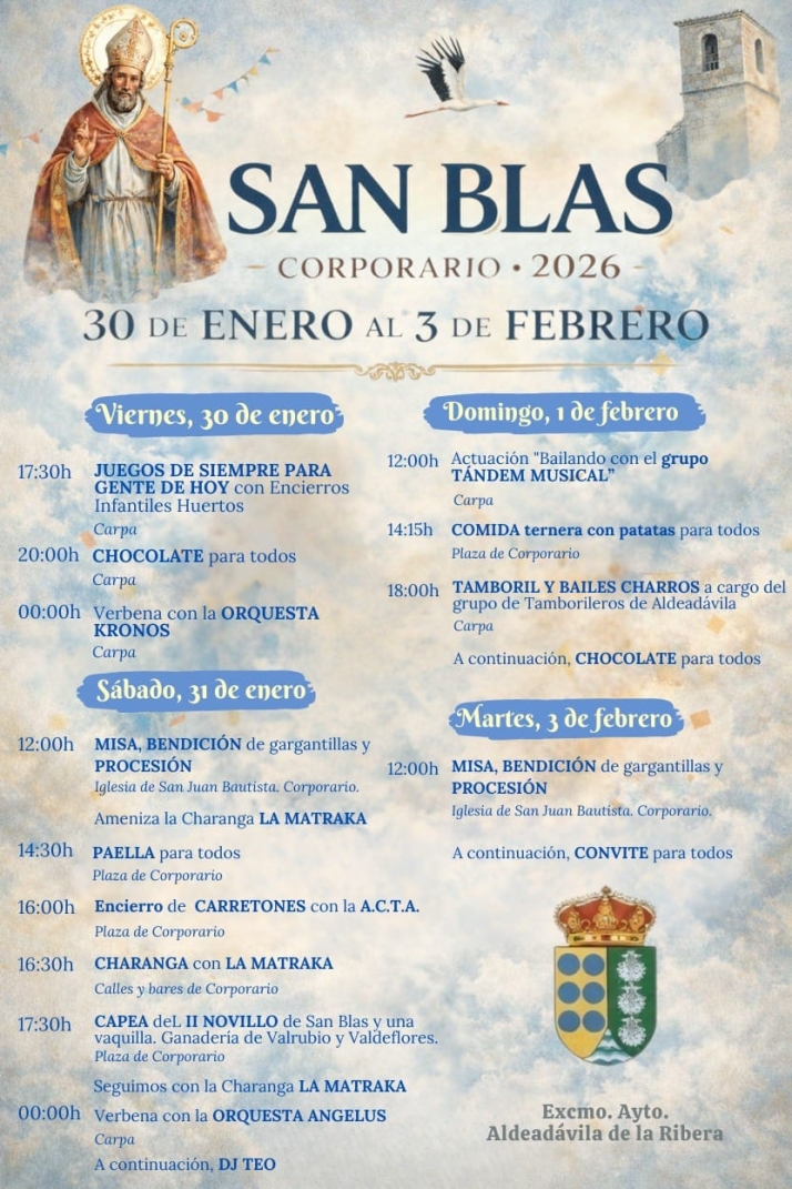 El Ayuntamiento de Aldead&aacute;vila presenta un completo programa de fiestas para celebrar San Blas en Corporario | Imagen 1
