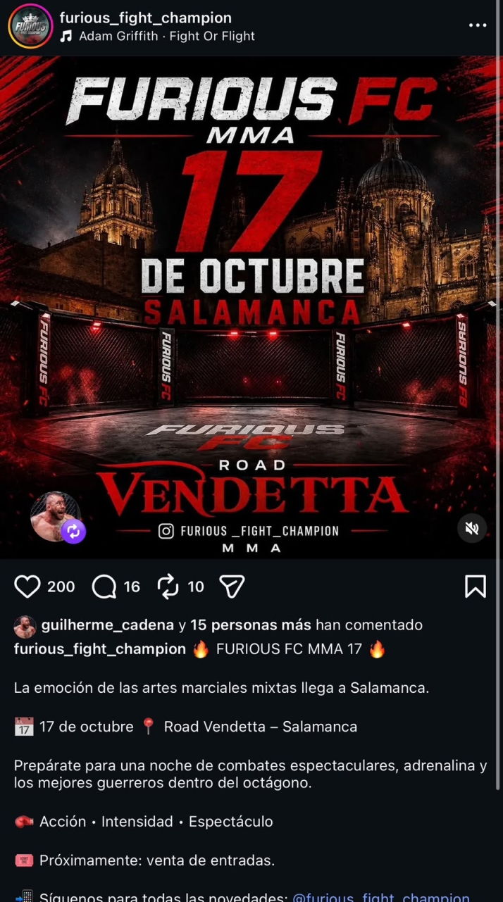 Salamanca se sube a la jaula: el Furious FC MMA 17 aterriza en la ciudad el próximo 17 de octubre con un espectáculo "brutal" | Imagen 1