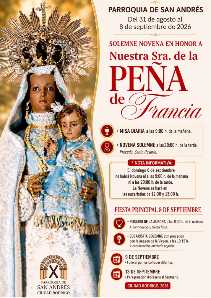 La parroquia de San Andrés anuncia el programa de la novena a la Virgen de la Peña de Francia | Imagen 1