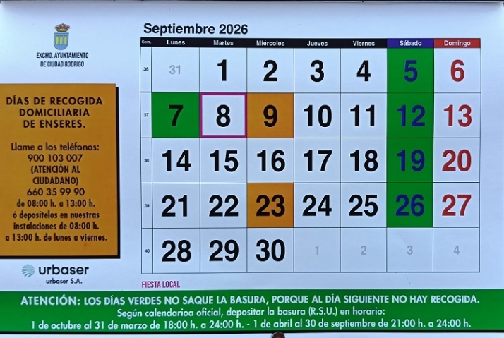 Guía de recogida de residuos y enseres en Ciudad Rodrigo para septiembre | Imagen 1