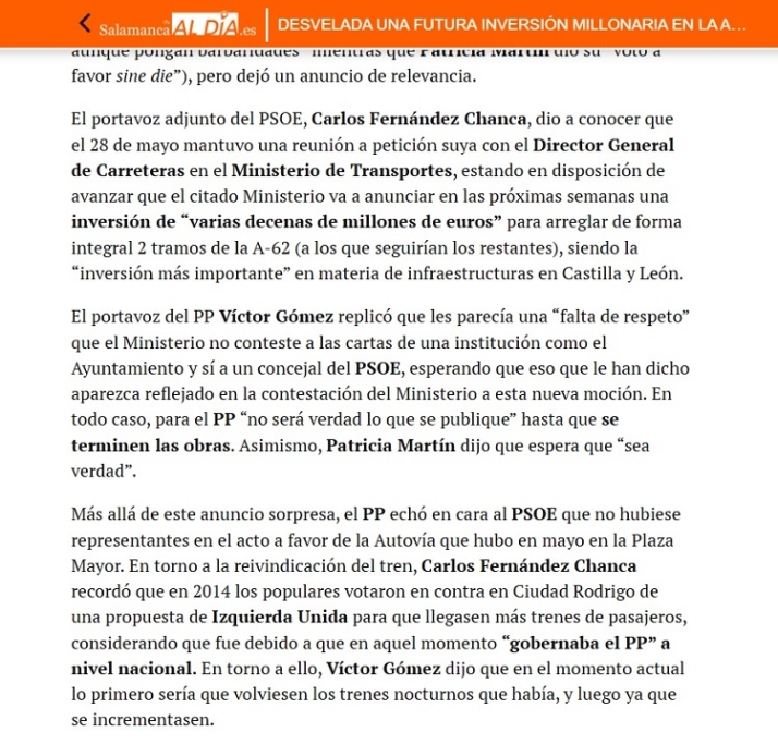 Duras cr&iacute;ticas al PSOE por el aislamiento ferroviario y el deterioro de la autov&iacute;a A-62 | Imagen 1
