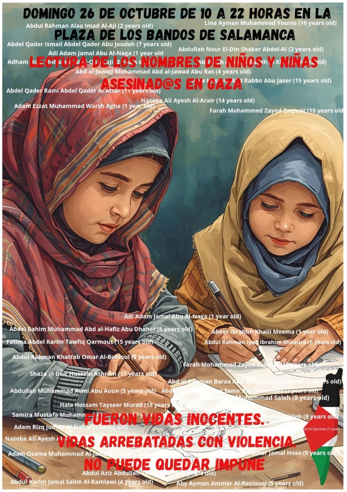 Doce horas, nombre a nombre: Salamanca recuerda este domingo a los ni&ntilde;os asesinados en Gaza | Imagen 1
