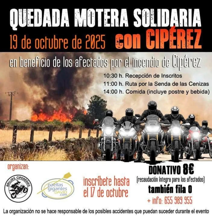 La 'Senda de las Cenizas', una ruta motera solidaria para recaudar fondos para los afectados del incendio de Cip&eacute;rez | Imagen 1