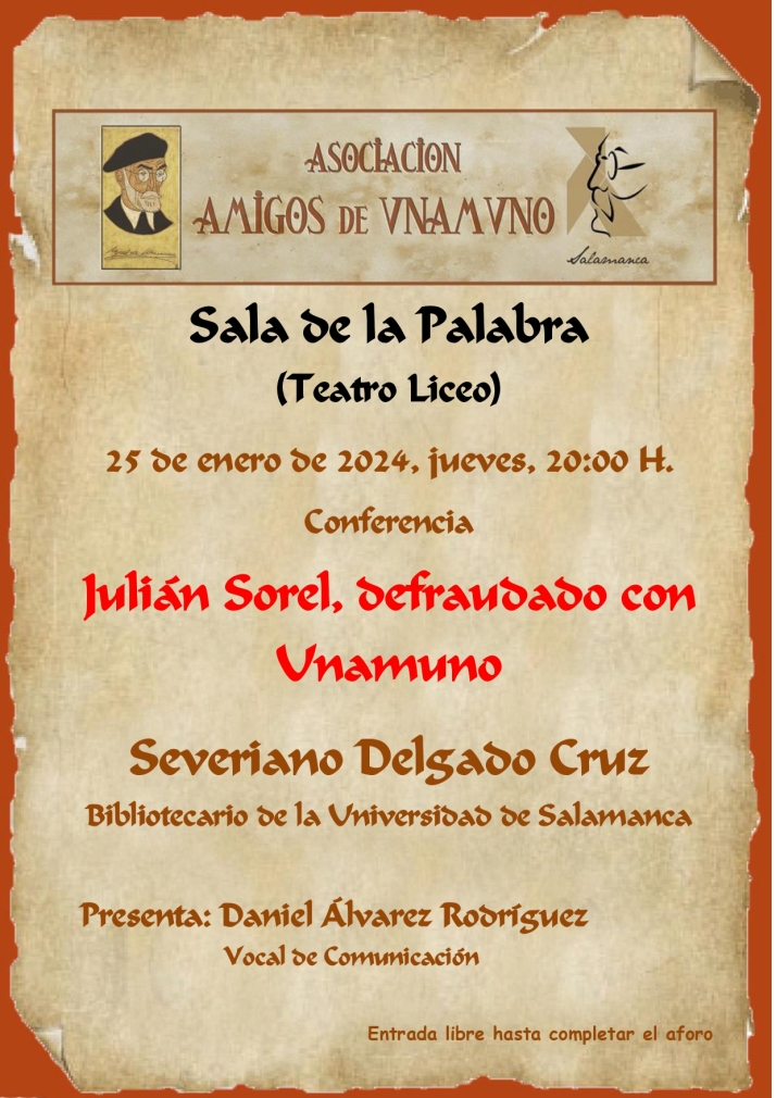 'Julián Sorel, defraudado con Unamuno', próxima conferencia de la Asociación de Amigos de Unamuno de Salamanca | Imagen 1