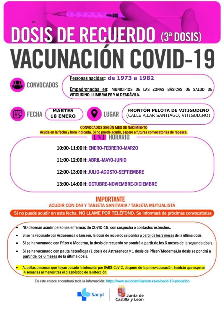 Vacunaci&oacute;n de tercera dosis en Vitigudino para nacidos entre 1973 y 1982 | Imagen 1