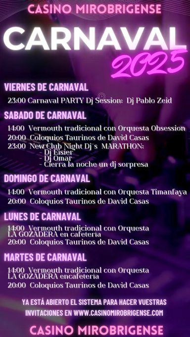 El Casino mirobrigense recuerda a sus socios la planificaci&oacute;n de invitaciones para los d&iacute;as de Carnaval | Imagen 1