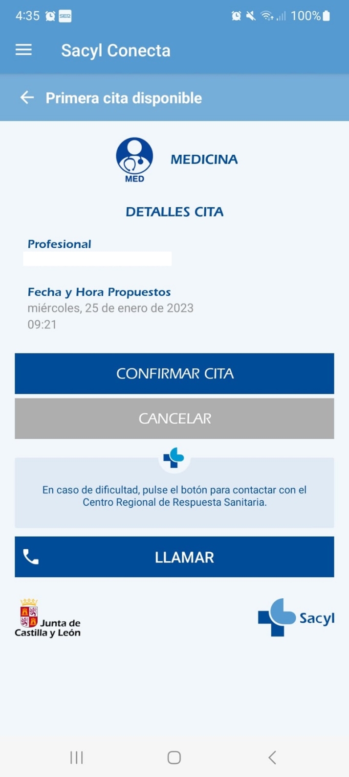 Cita de nuestra lectora con su centro de salud