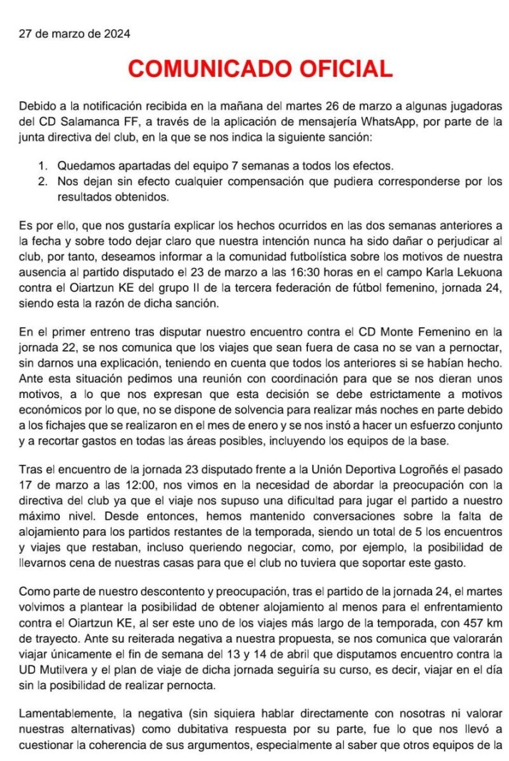 El Salamanca FF aparta a 9 jugadoras durante 7 semanas | Imagen 1