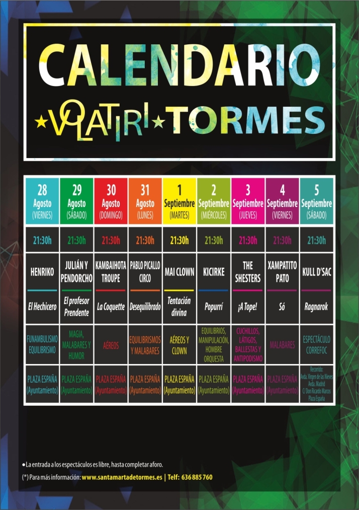 Fechas y horarios de los nueve espect&aacute;culos de Volatiritormes, con acceso gratuito, en Santa Marta  | Imagen 1