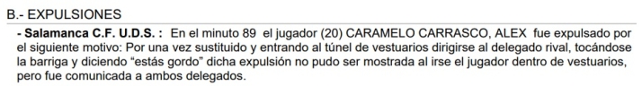Caramelo fue expulsado en el Salamanca UDS por decirle "est&aacute;s gordo" al delegado del Astorga | Imagen 1