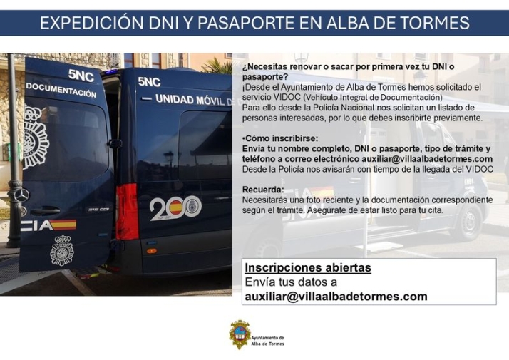 VIDOC, la oficina m&oacute;vil para las gestiones del DNI y los pasaportes llega a Alba de Tormes | Imagen 1