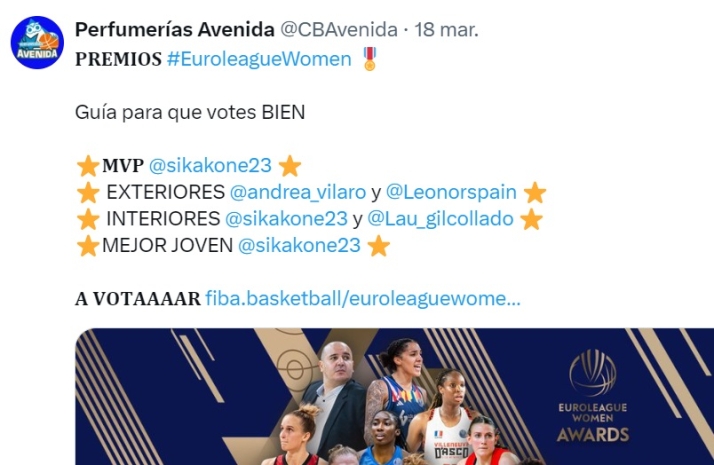 Estas son las jugadoras nominadas del Perfumer&iacute;as Avenida a los premios de la Euroliga Femenina | Imagen 1