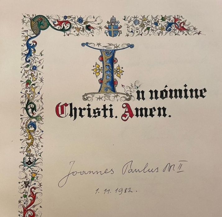 Firma de Juan Pablo II en el libro del Monasterio de la Anunciaci&oacute;n
