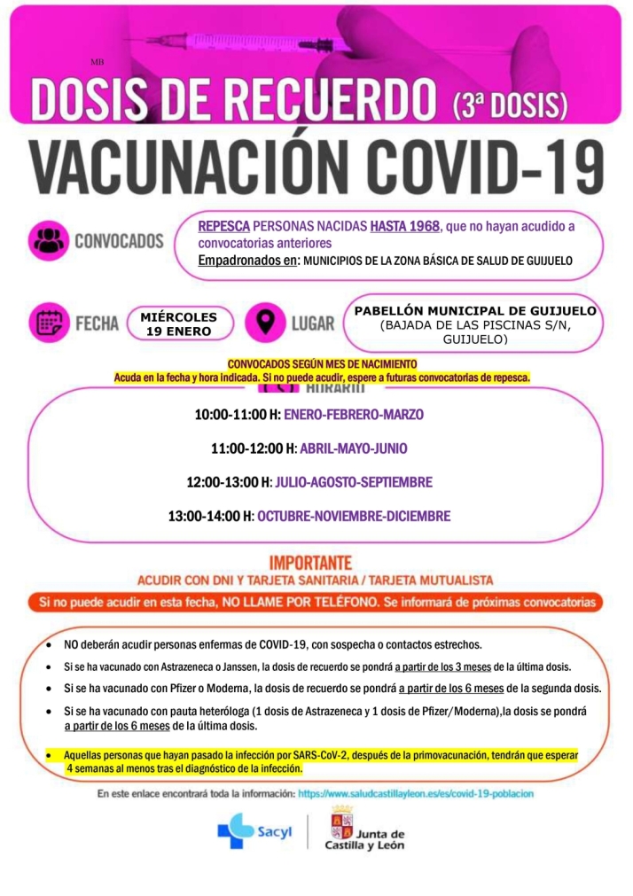 El mi&eacute;rcoles 19 de enero, nueva oportunidad para que los nacidos hasta 1968 de Guijuelo reciban la tercera dosis | Imagen 1