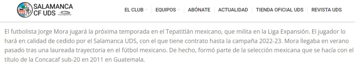 Jorge Mora, con contrato con el Salamanca UDS hasta 2023, repite cesi&oacute;n en M&eacute;xico | Imagen 1