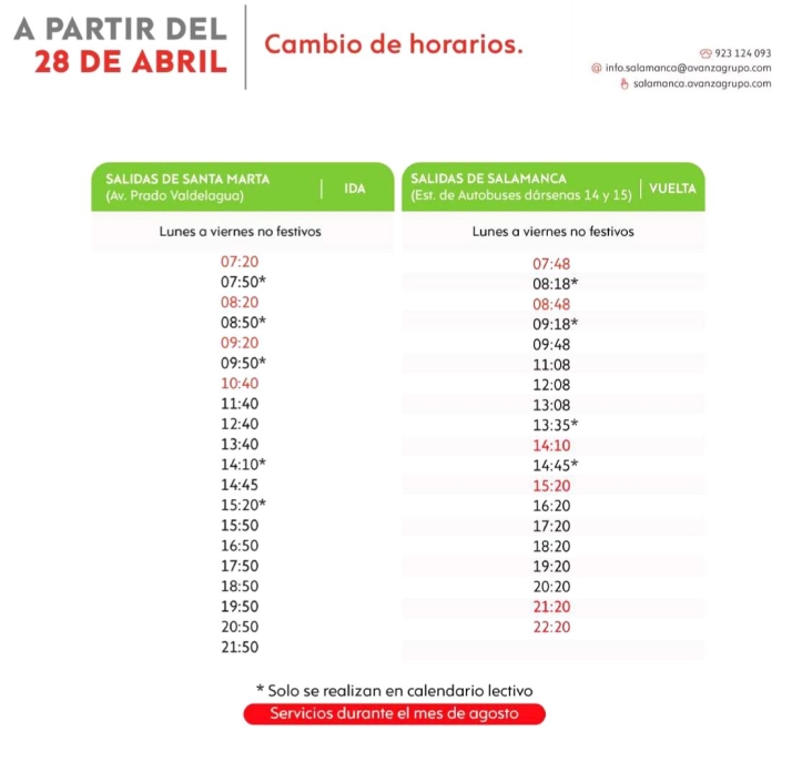 Atenci&oacute;n a la ampliaci&oacute;n y cambios de los horarios del autob&uacute;s entre Salamanca y Santa Marta de Tormes | Imagen 1