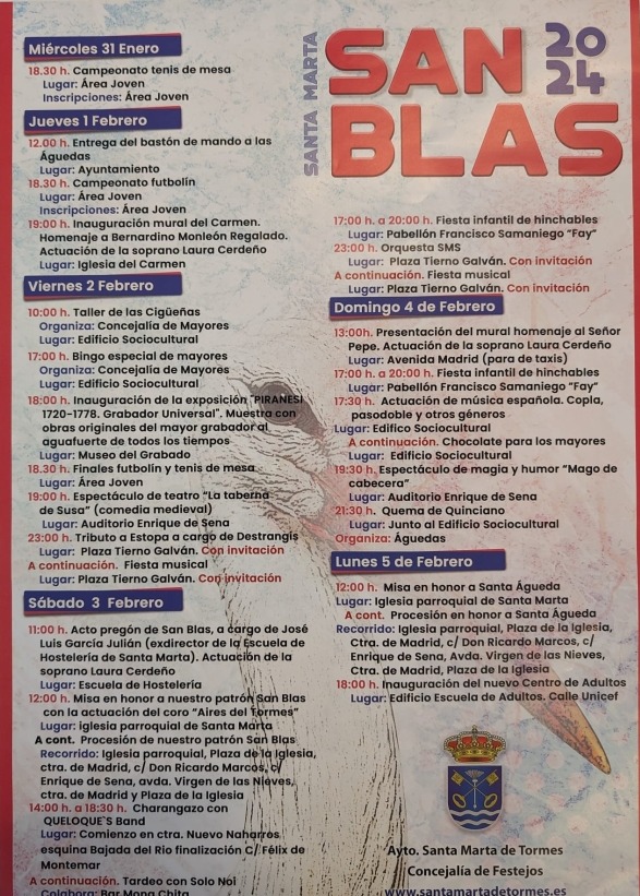 Santa Marta celebra sus fiestas patronales de San Blas con esta variada programaci&oacute;n  | Imagen 1