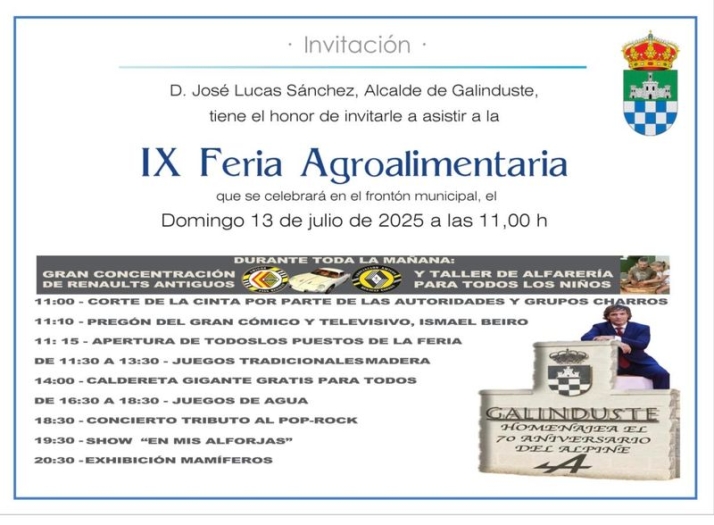 Galinduste presenta su IX Feria Agroalimentaria el 13 de julio con Ismael Beiro y homenaje al Alpine | Imagen 1
