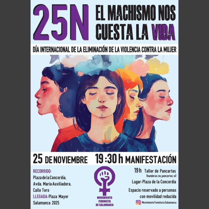 'El machismo nos cuesta la vida': horario y recorrido de la manifestaci&oacute;n del 25N en Salamanca | Imagen 1