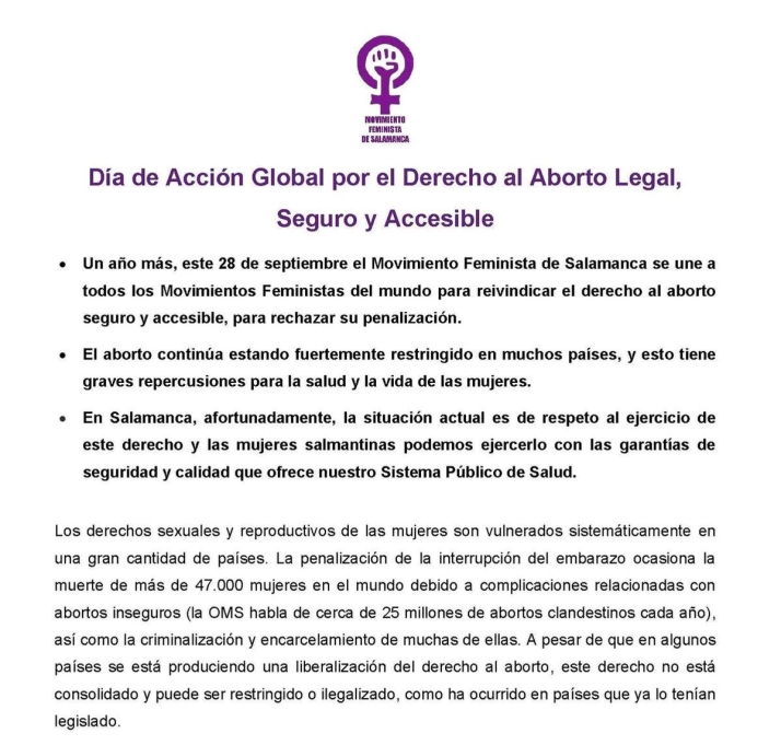 El Movimiento Feminista de Salamanca exige blindar el derecho al aborto en la Constituci&oacute;n ante el riesgo de "pol&iacute;ticas antifeministas" | Imagen 1