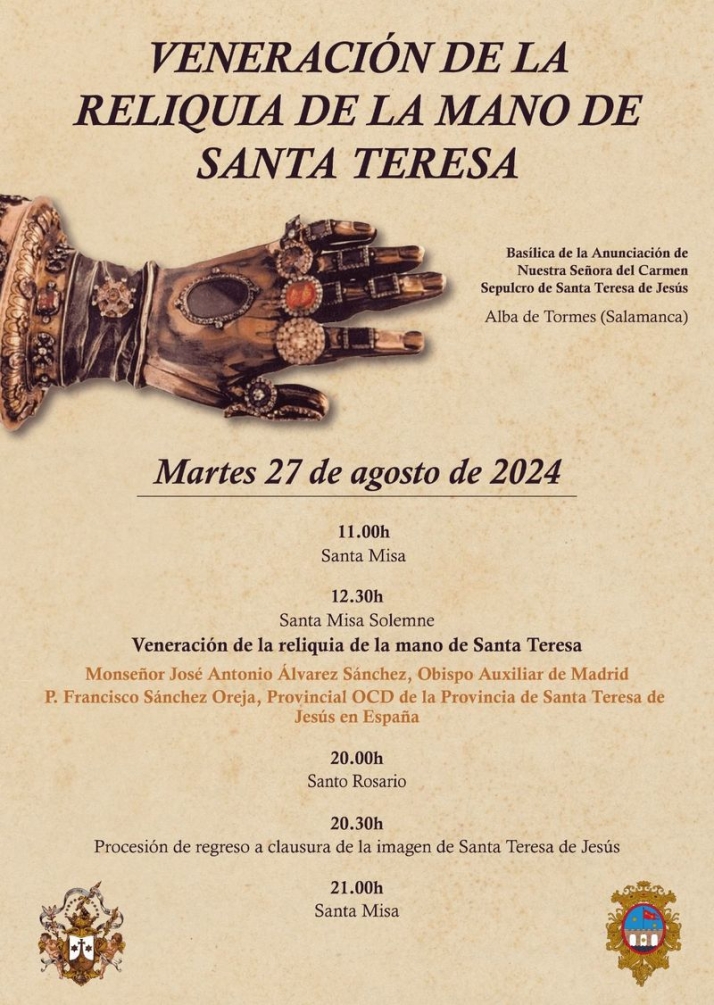 La reliquia de la mano de Santa Teresa podrá venerarse en Alba de Tormes el 27 de agosto | Imagen 1