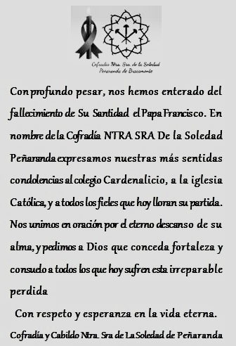 Las cofrad&iacute;as de Pe&ntilde;aranda emiten comunicados oficiales tras el fallecimiento del Papa Francisco | Imagen 5