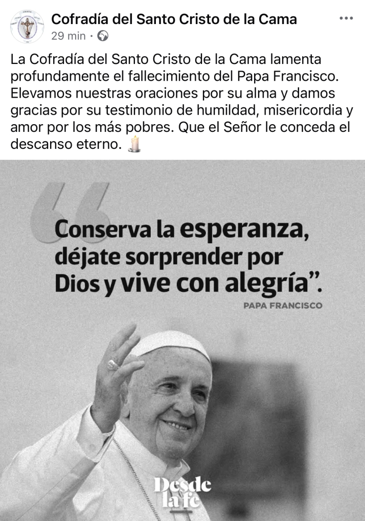 Las cofrad&iacute;as de Pe&ntilde;aranda emiten comunicados oficiales tras el fallecimiento del Papa Francisco | Imagen 3