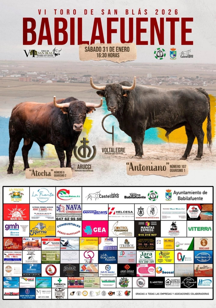El VI Toro de San Blas ya tiene astados protagonistas, cartel y fecha en Babilafuente | Imagen 1