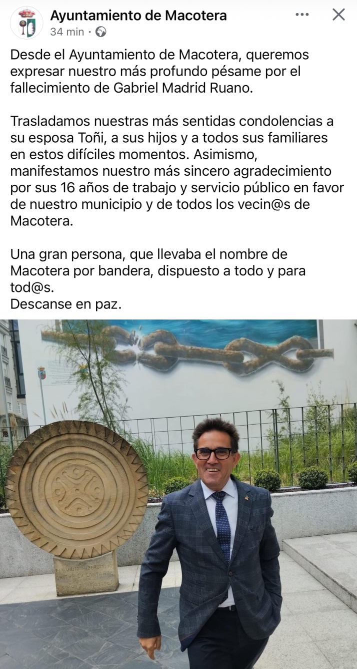 Luto y conmoci&oacute;n en Macotera por la muerte de Gabriel Madrid, vecino querido, exconcejal y figura ligada a la Junta | Imagen 4