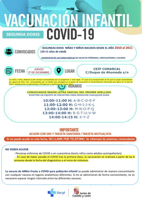 Convocados los ni&ntilde;os y ni&ntilde;as nacidos de 2010 a 2011 de Pe&ntilde;aranda, Cantalapiedra y Villoria a una nueva jornada de vacunaci&oacute;n | Imagen 1