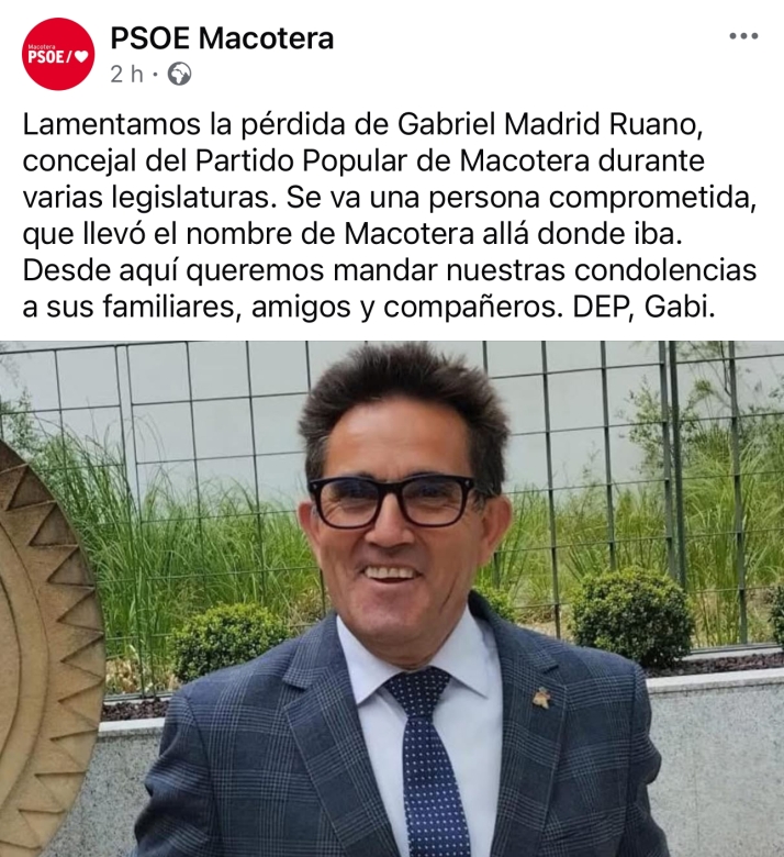 Luto y conmoci&oacute;n en Macotera por la muerte de Gabriel Madrid, vecino querido, exconcejal y figura ligada a la Junta | Imagen 3
