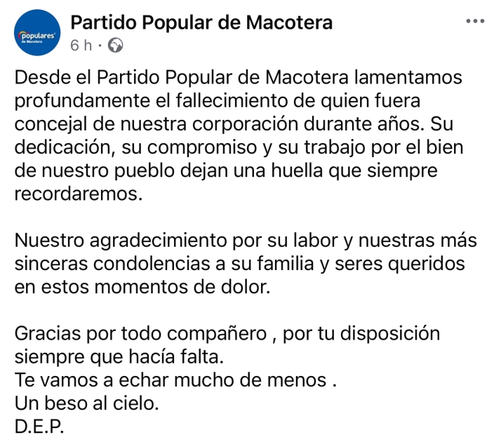 Luto y conmoci&oacute;n en Macotera por la muerte de Gabriel Madrid, vecino querido, exconcejal y figura ligada a la Junta | Imagen 6