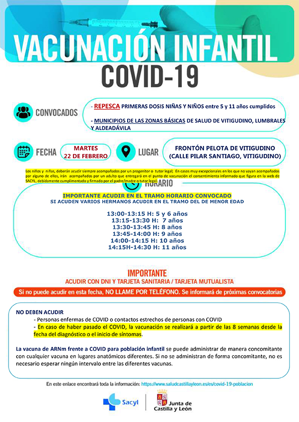 Vacunaci&oacute;n de repesca para mayores de 18 a&ntilde;os y para ni&ntilde;os de 5 a 11 a&ntilde;os en Vitigudino | Imagen 2
