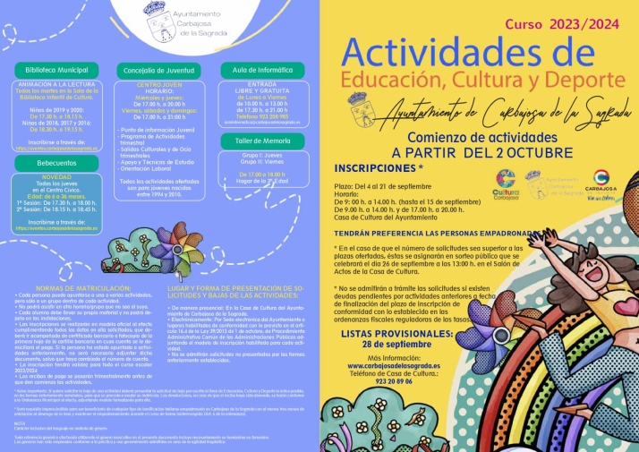 Carbajosa abre este lunes el plazo de inscripci&oacute;n para las actividades de Educaci&oacute;n, Cultura y Deportes | Imagen 1