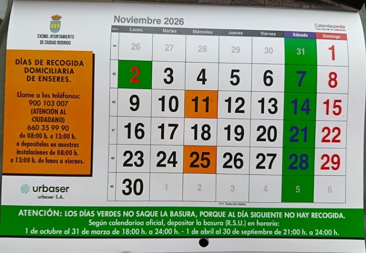 Así será la recogida de basura en Ciudad Rodrigo durante el mes de noviembre | Imagen 1