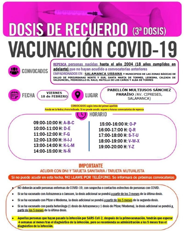 Este viernes, en el Multiusos S&aacute;nchez Para&iacute;so, repesca para mayores de edad que no han recibido la tercera dosis | Imagen 1