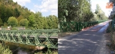 A la izq., puente de diseño Bailey en Francia; a la dcha., puente de Almenara. 