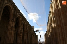 Foto 4 - La red antipalomas de 2.000 metros cuadrados comienza a cubrir el interior de la Basílica...