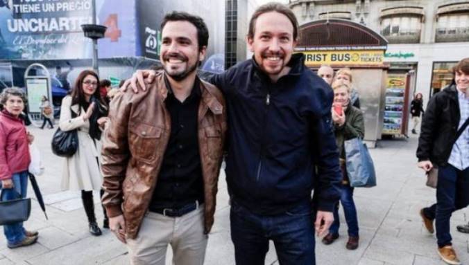 Alberto Garzón y Pablo Iglesias, tras el anuncio de la alianza entre Podemos e IU