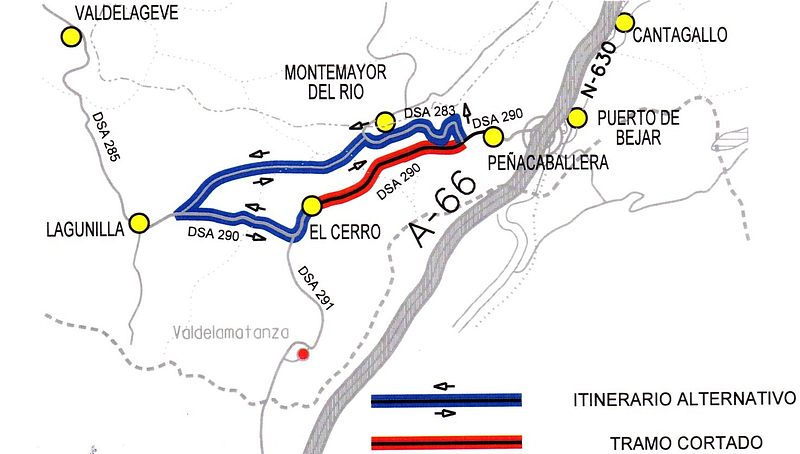Cortada por obras la carretera DSA-290 entre El Cerro y Peñacaballera  