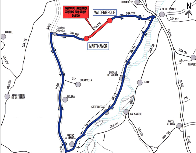 La carretera entre Martinamor y Valdemierque permanecerá cortada hasta el 16 de octubre  